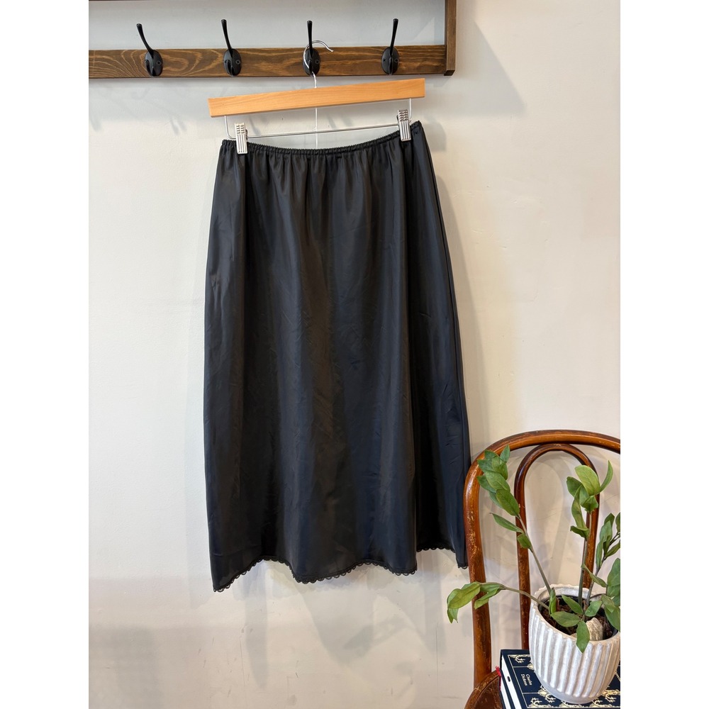 Warners Vintage Black Slip Lace Trim Midi Skirt